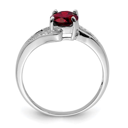 Sterling Silver Rhodium-plated Garnet & Diamond Ring Size 8