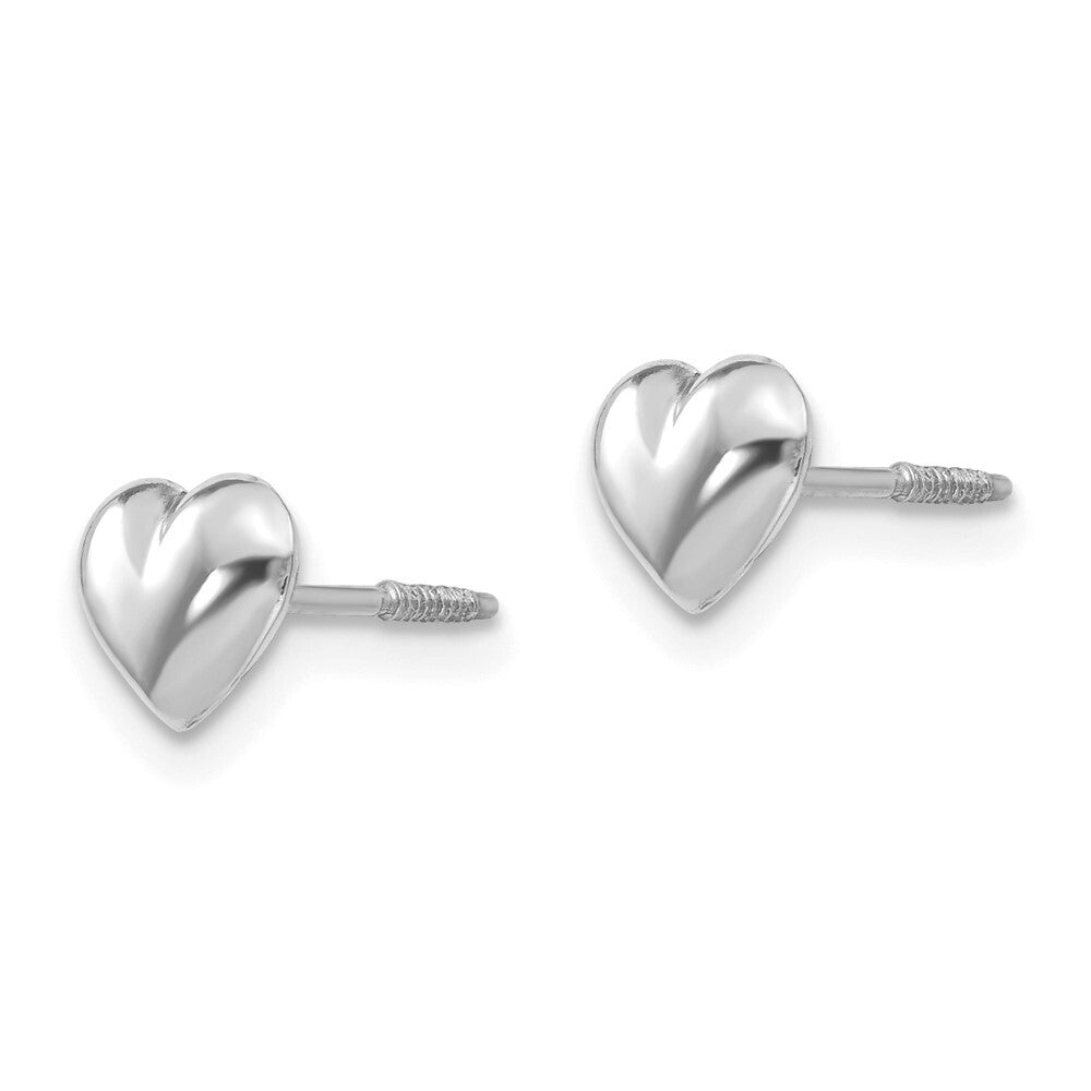 14k White Gold Puff Heart Stud Earrings Gift for Women