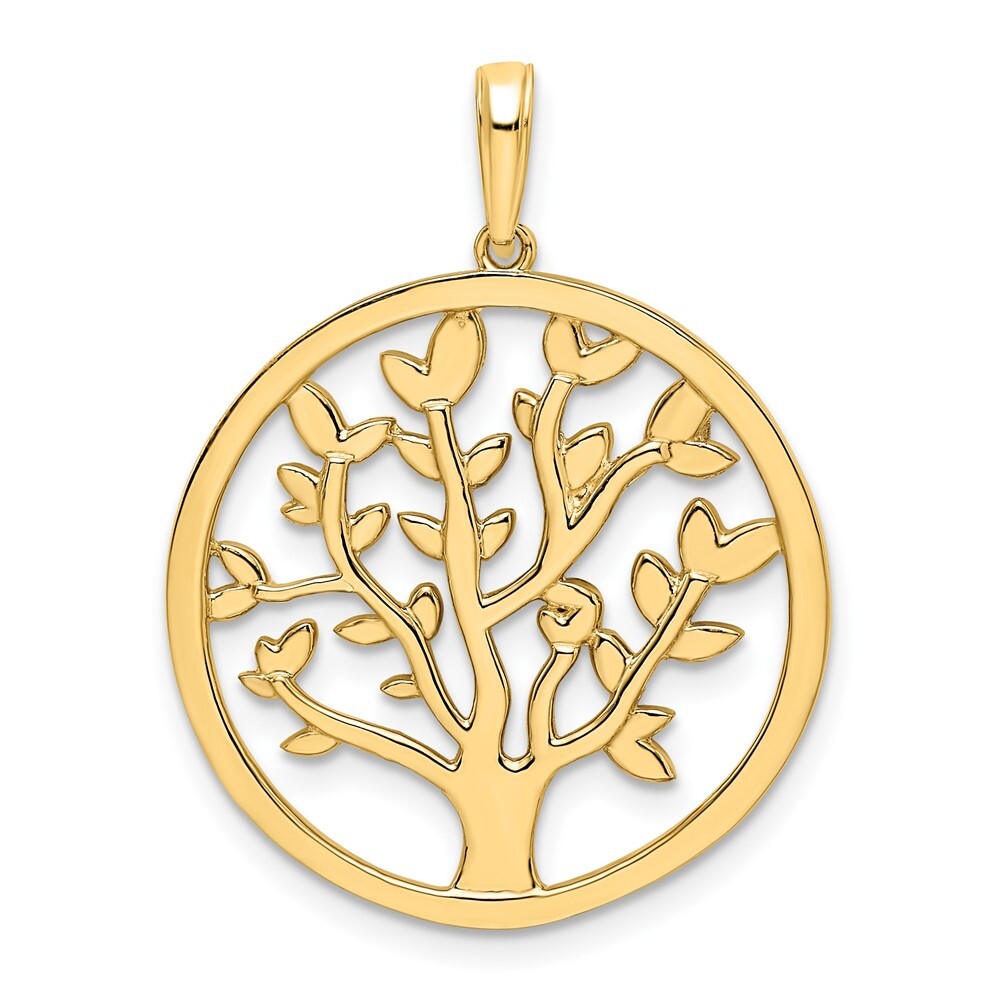 14k Yellow Gold and White Rhodium Diamond-cut Tree of Life Pendant for Women