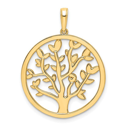 14k Yellow Gold and White Rhodium Diamond-cut Tree of Life Pendant for Women