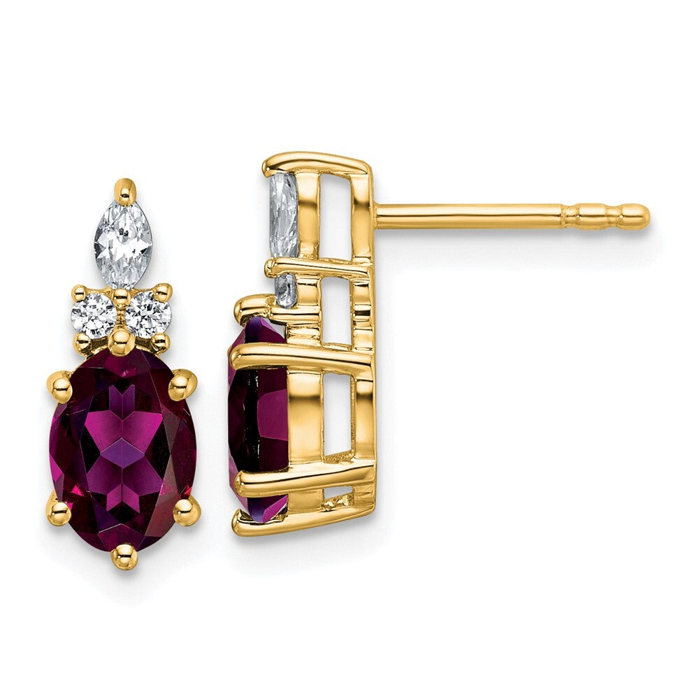 14k Yellow Gold Polished Diamond & Rhodolite Garnet Twisted Dangle Earrings