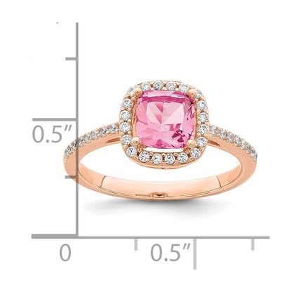 Sterling Silver Rose-tone Square Peach Cubic Zirconia Halo Ring Size 7