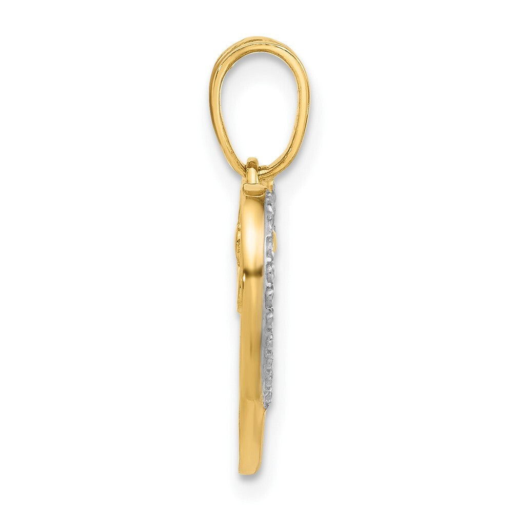 14k Yellow Gold and White Rhodium Diamond-cut Heart Pendant for Women