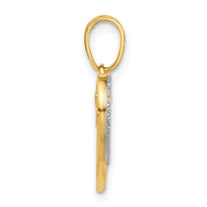 14k Yellow Gold and White Rhodium Diamond-cut Heart Pendant for Women