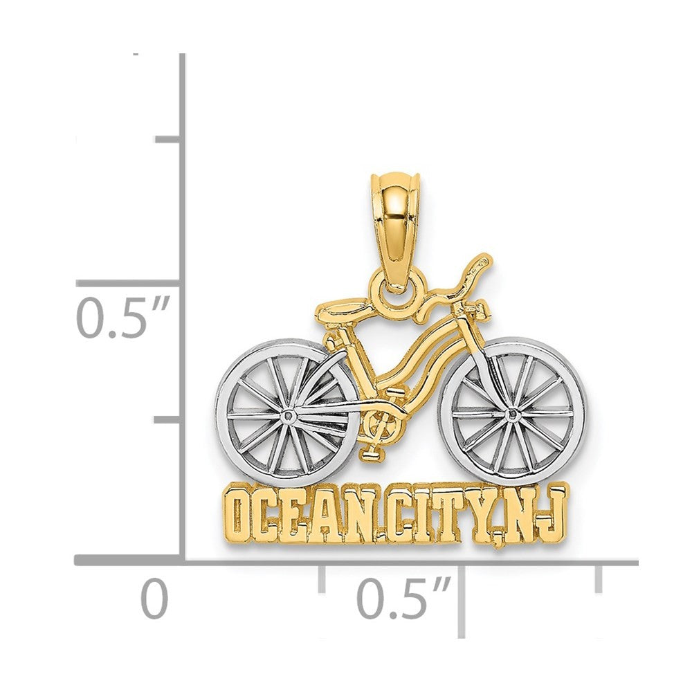 14k Yellow Gold with White Rhodium OCEAN CITY, NJ Bicycle Charm