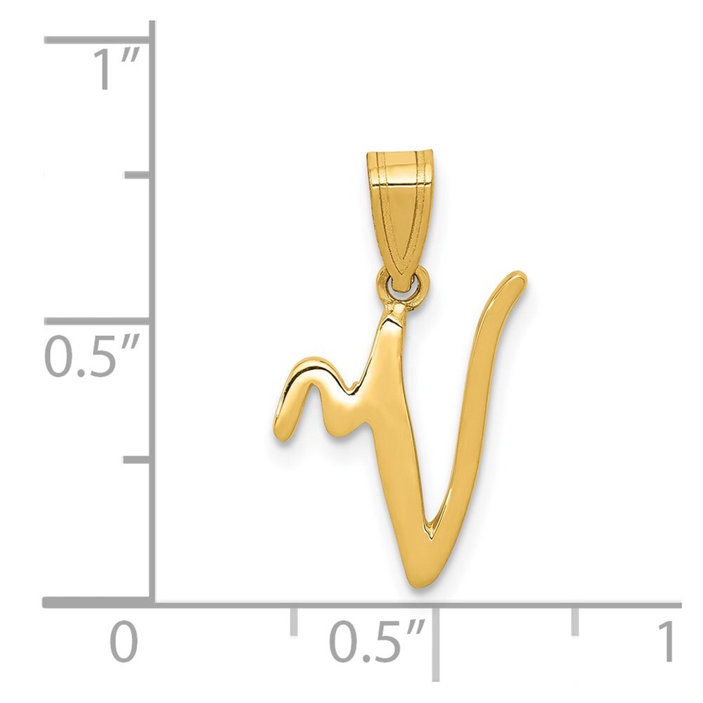 14k Yellow Gold Script Letter V Initial Pendant for Women