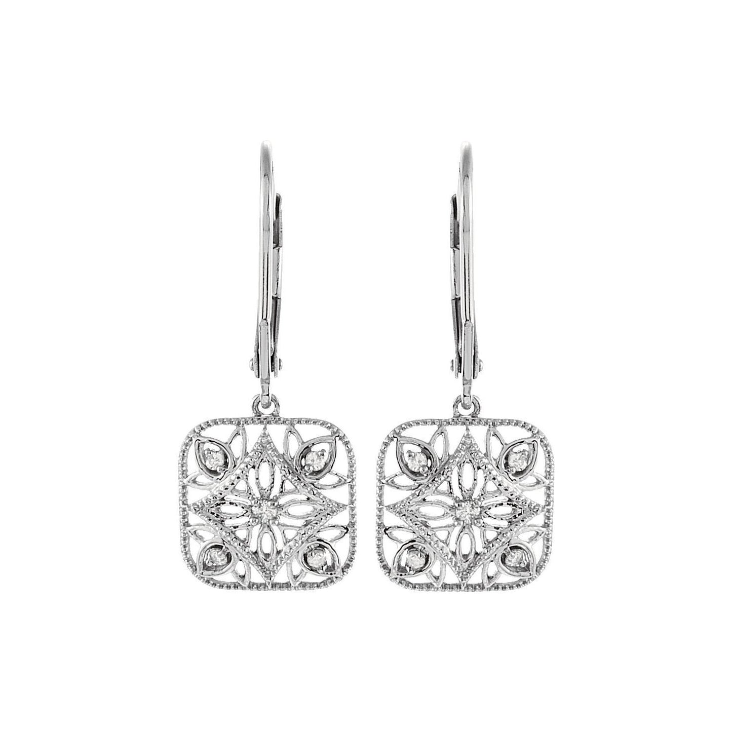 Sterling Silver 1/10 Natural Diamond Filigree Stud Earrings Gift for Women