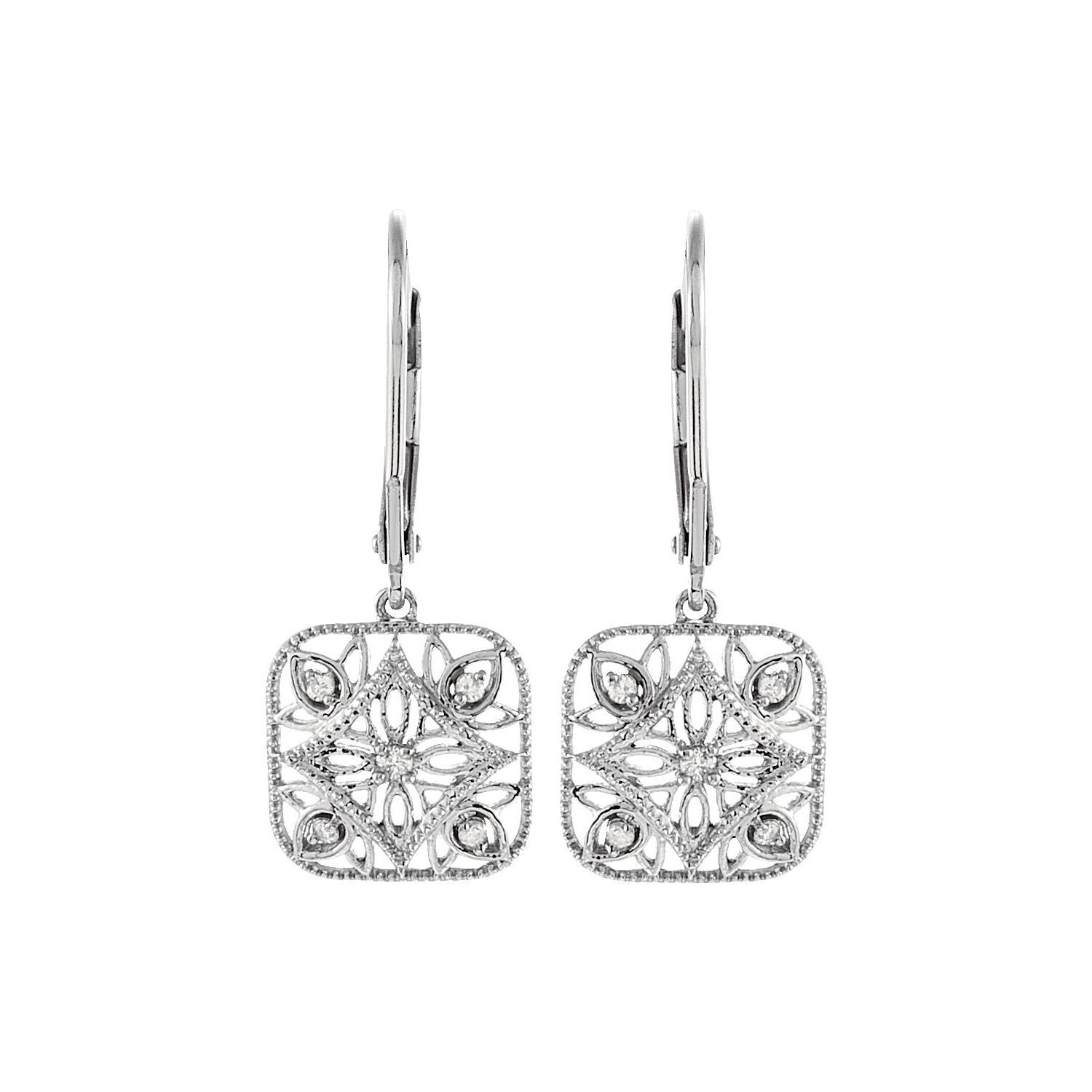 Sterling Silver 1/10 Natural Diamond Filigree Stud Earrings Gift for Women