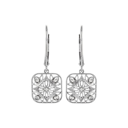 Sterling Silver 1/10 Natural Diamond Filigree Stud Earrings Gift for Women