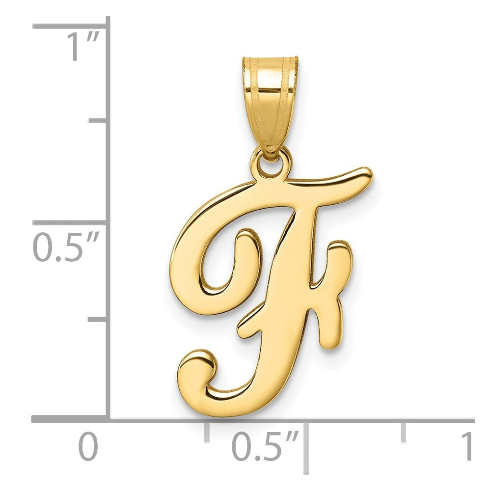 14k Yellow Gold Script Letter F Initial Pendant for Women