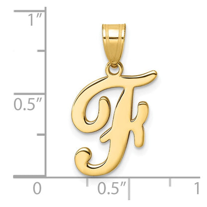 14k Yellow Gold Script Letter F Initial Pendant for Women