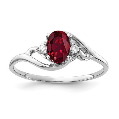 14k White Gold 6x4mm Oval Created Ruby AA Diamond ring