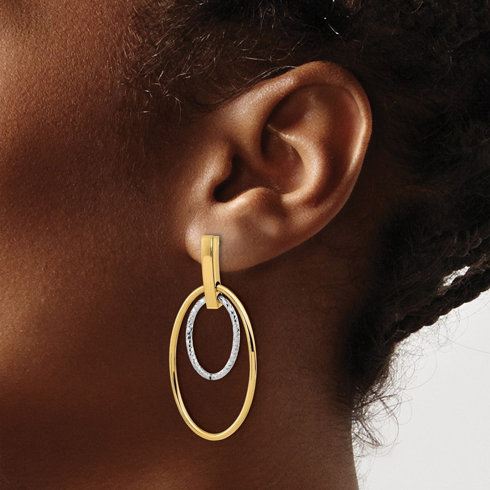 14k Two-tone Polished Diamond Cut Dangle Earrings
