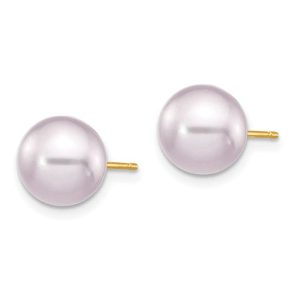 14k Yellow Gold 8-9mm Purple Round Freshwater Cultured Pearl Stud Earrings