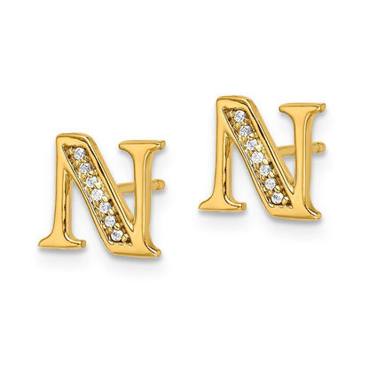 14k White Gold Diamond Initial N Stud Earrings Gift for Women