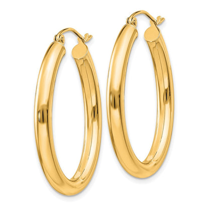 14k Yellow Gold Polished 3.5mm Oval Tube Hoop Earrings