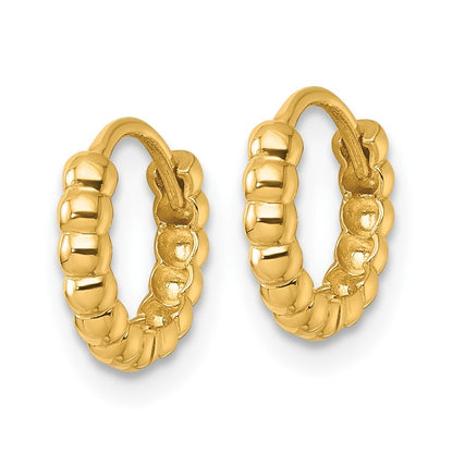 14k Yellow Gold Polished 2.25mm Beaded Hinged Hoop Earrings Gift for Women