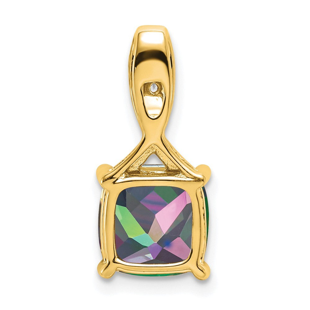 14k Yellow Gold Cushion Mystic Fire Topaz and Diamond Pendant