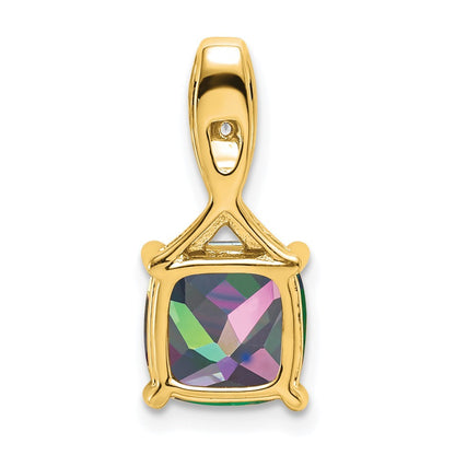 14k Yellow Gold Cushion Mystic Fire Topaz and Diamond Pendant