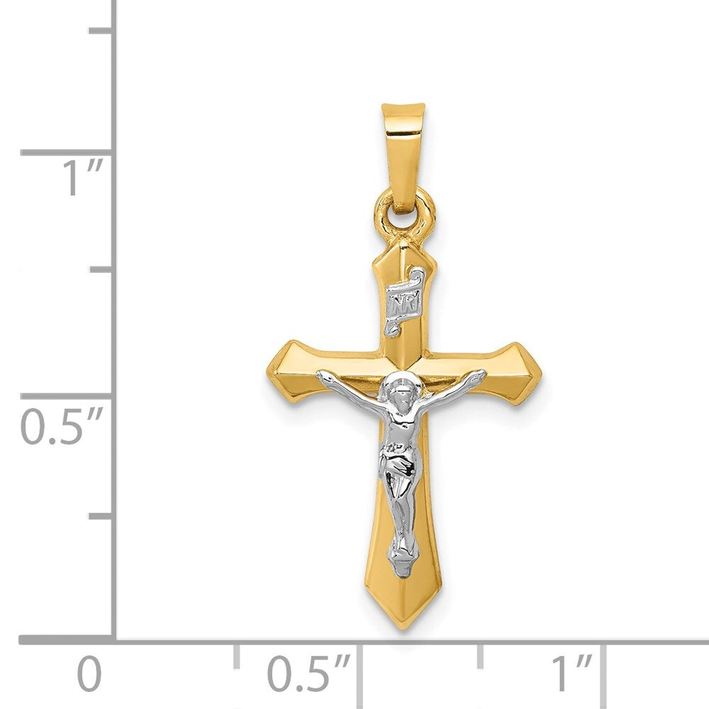 14k Two-tone Gold Polished INRI Crucifix Pendant for Women