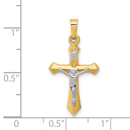 14k Two-tone Gold Polished INRI Crucifix Pendant for Women