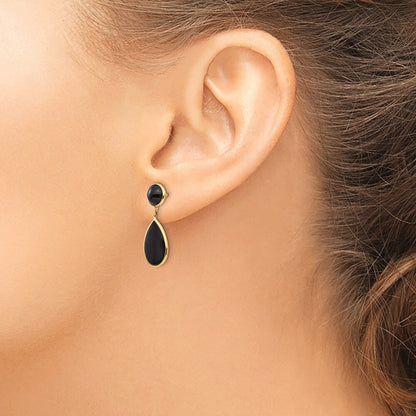 14k Yellow Gold Onyx Teardrop Dangle Earrings Gift for Women