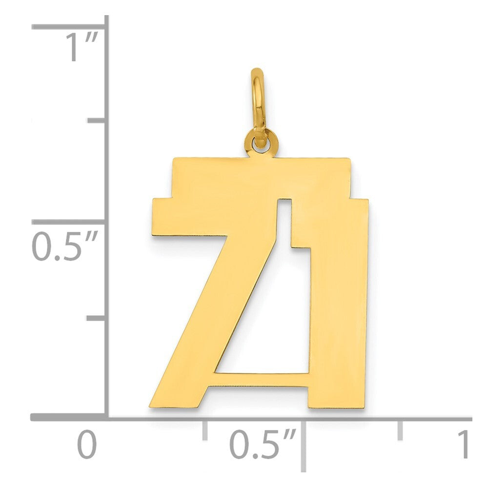 14k Yellow Gold Medium Polished Number 71 Charm Pendant for Women