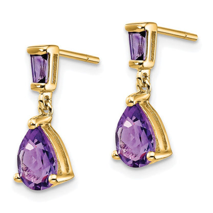 14k Yellow Gold  Amethyst Dangle Post Earrings