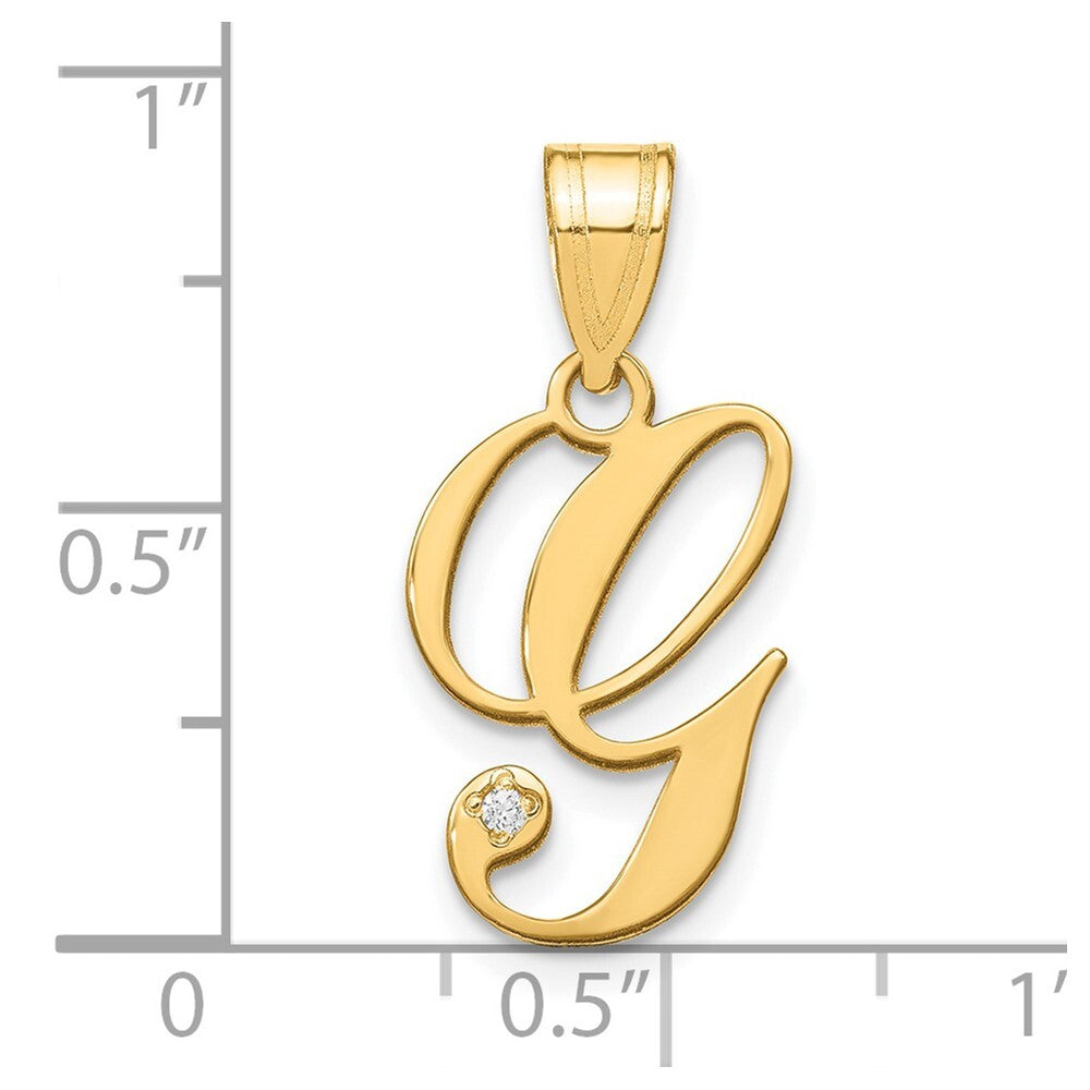 14k Yellow Gold Script Letter G Initial Pendant with Diamond for Women