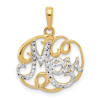 14k Yellow Gold and White Rhodium Diamond-Cut Mom in Fancy Pendant