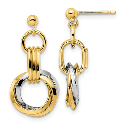 14k Two-tone Gold Polished Intertwined Circles Dangle Earrings