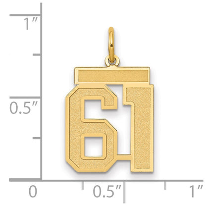 14k Yellow Gold Medium Satin Number 61 Charm Pendant for Women