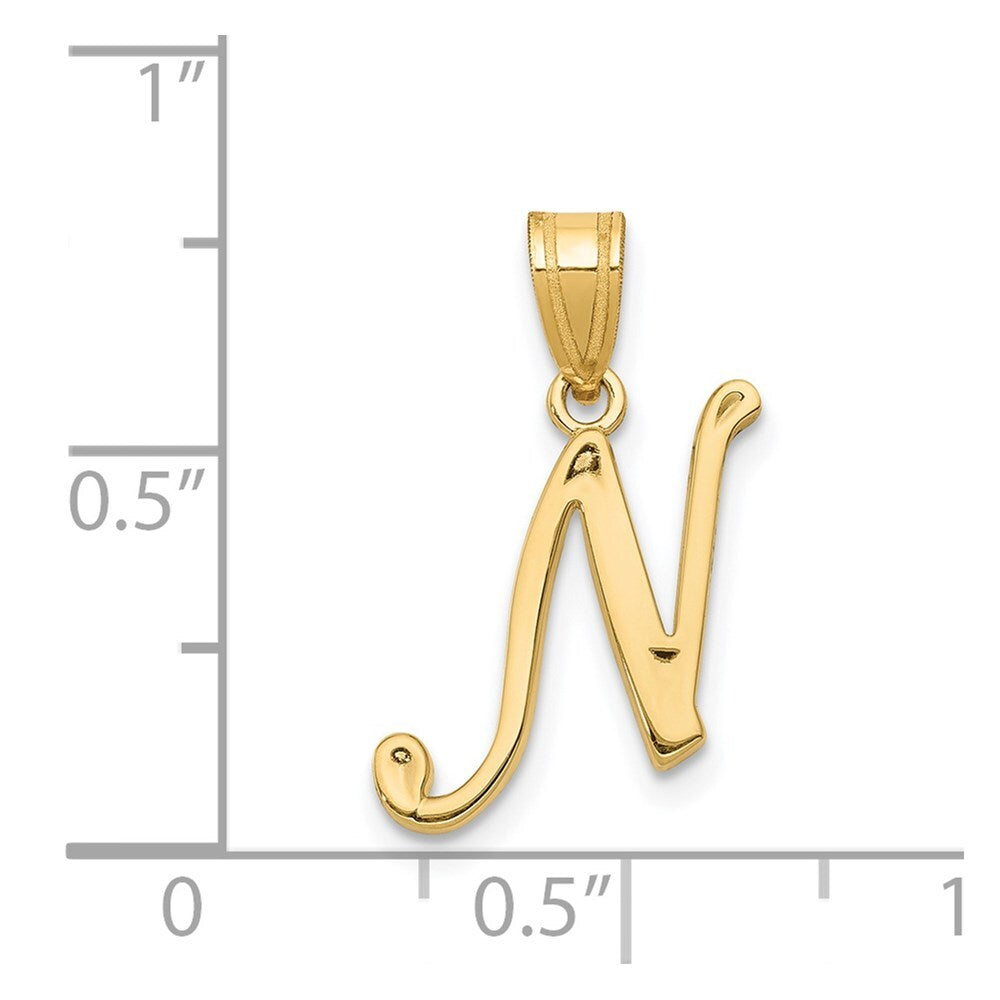 14k Yellow Gold Script Letter N Initial Pendant for Women