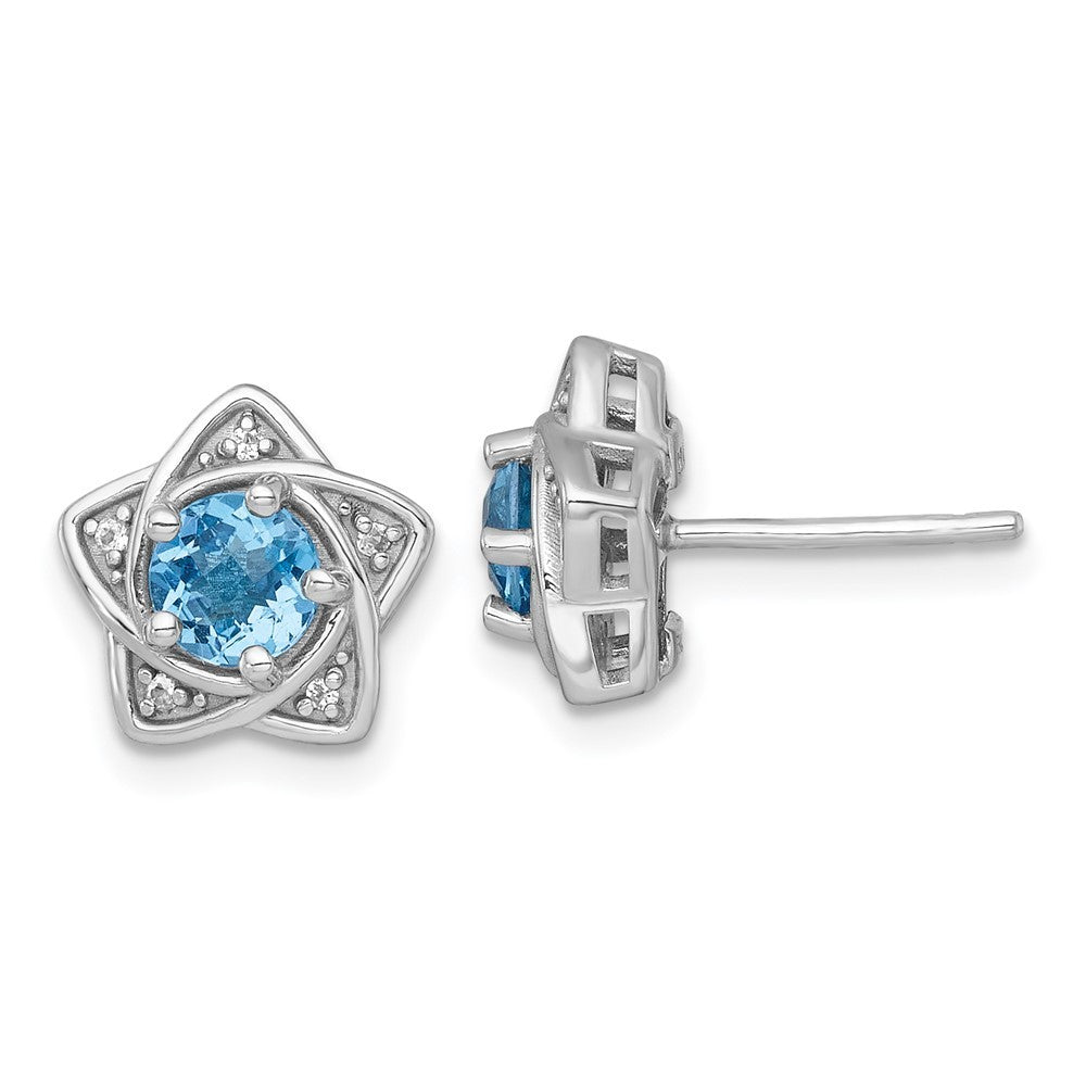 Sterling Silver Polished Round Light Swiss Blue and Topaz Star Earrings