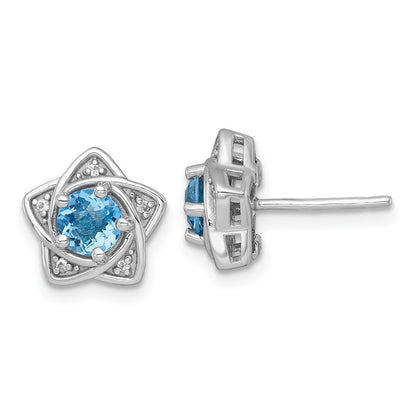 Sterling Silver Polished Round Light Swiss Blue and Topaz Star Earrings