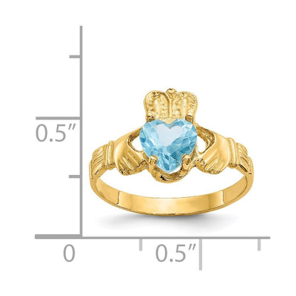 14k Yellow Gold December CZ Birthstone Claddagh Ring