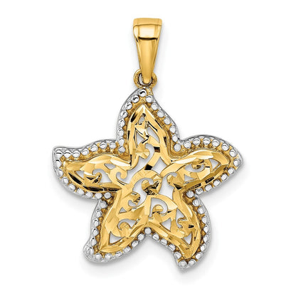 14k Yellow Gold with White Rhodium Starfish Pendant for Women