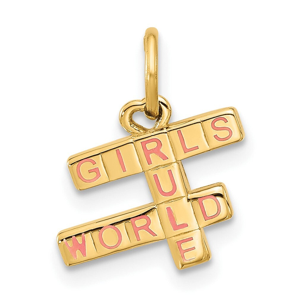 14k Yellow Gold Fancy GIRLS RULE WORLD Pendant for Women