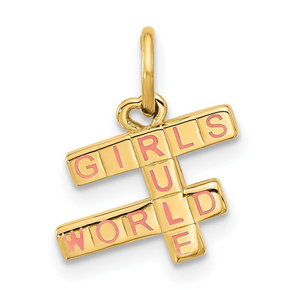 14k Yellow Gold Fancy GIRLS RULE WORLD Pendant for Women