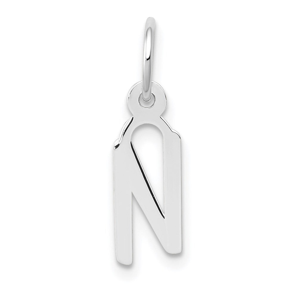 14k White Gold Small Slanted Block Letter N Initial Charm Pendant for Women