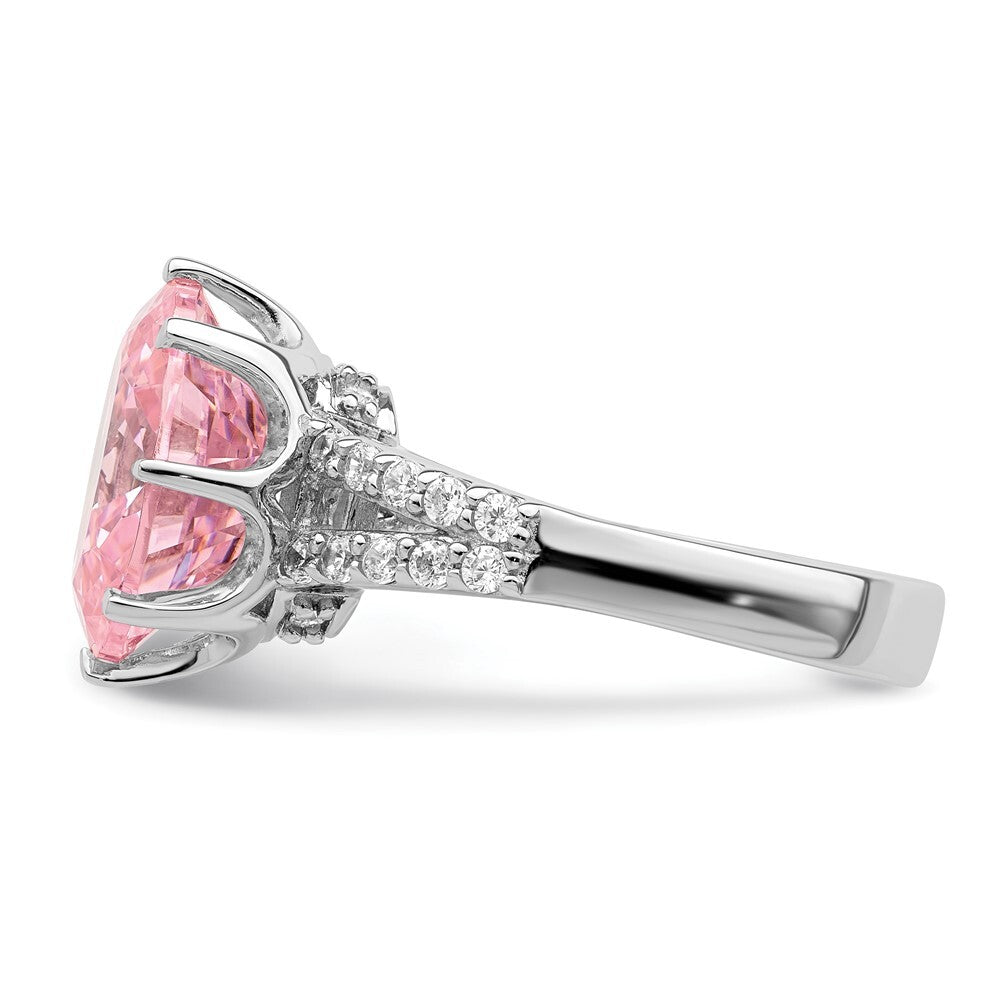 Sterling Silver Rhodium-plated 12x10 Oval Pink & White Cubic Zirconia Ring SZ 8