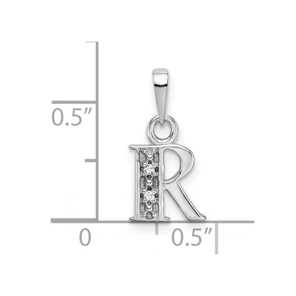 14k White Gold Rhodium-plated Diamond Letter R Initial Pendant for Women