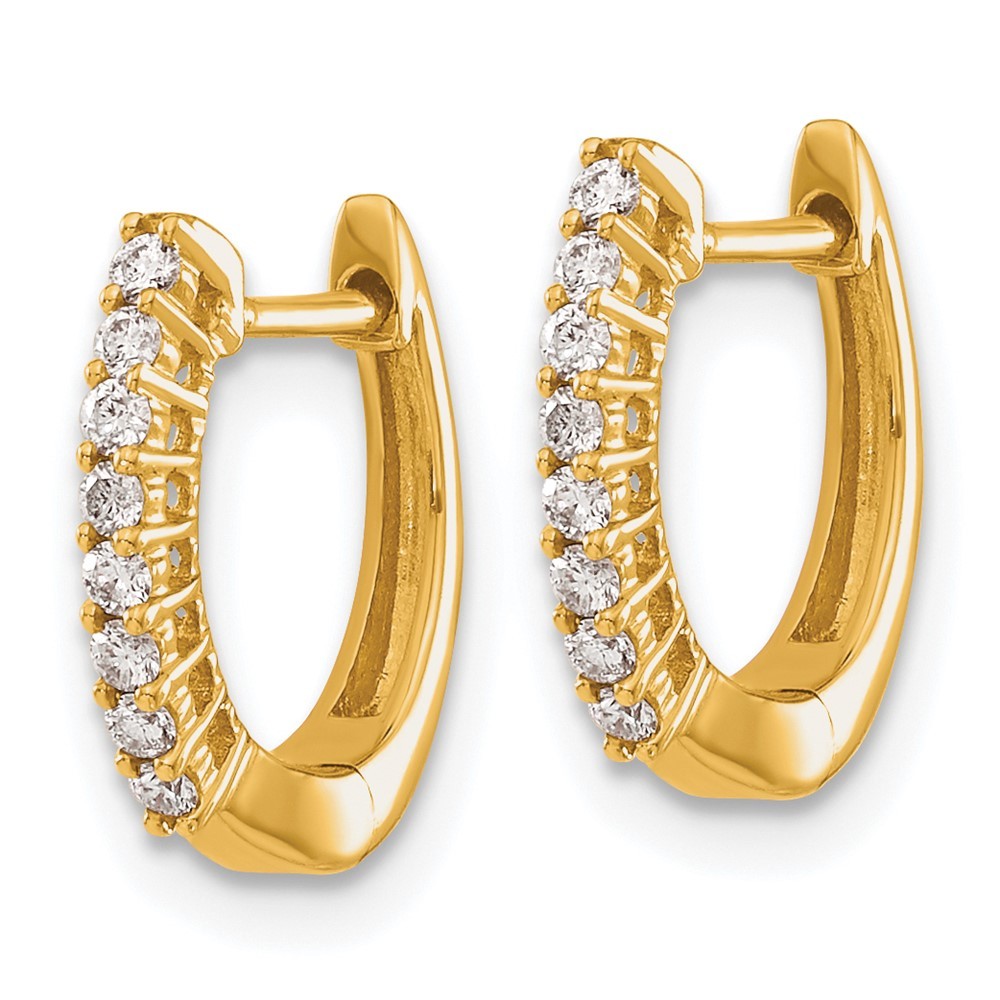 14k Yellow Gold Polished Diamond Hinged Hoop Earrings