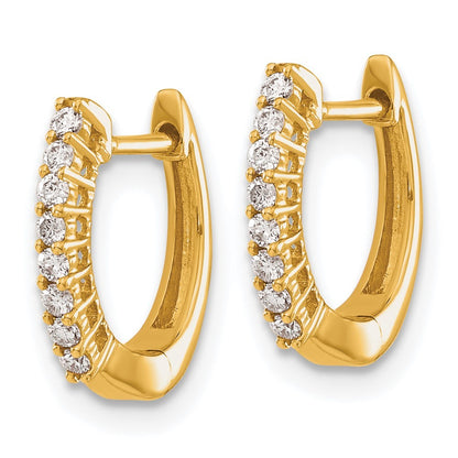 14k Yellow Gold Polished Diamond Hinged Hoop Earrings