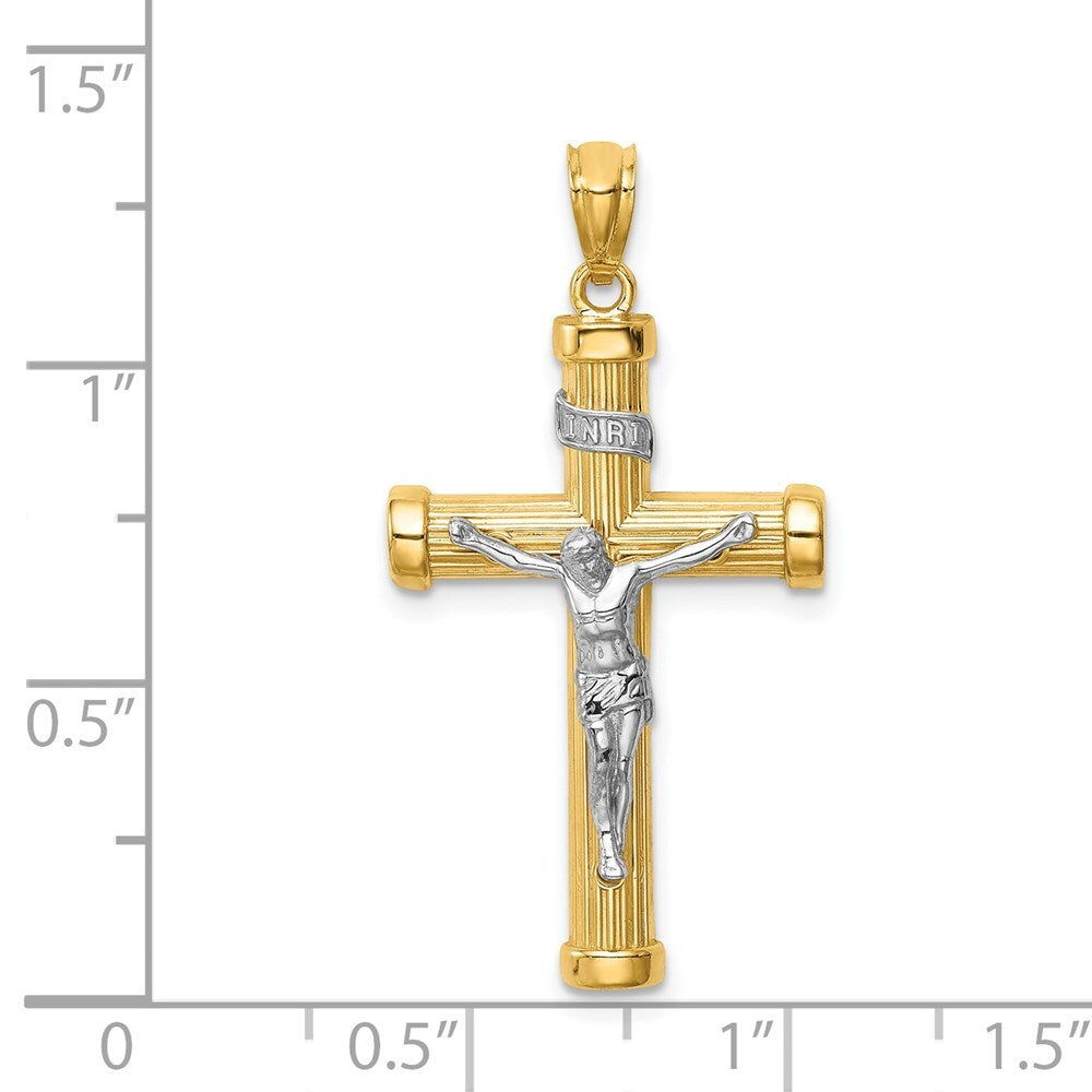 14k Two-tone Gold Inri Crucifix Pendant for Women