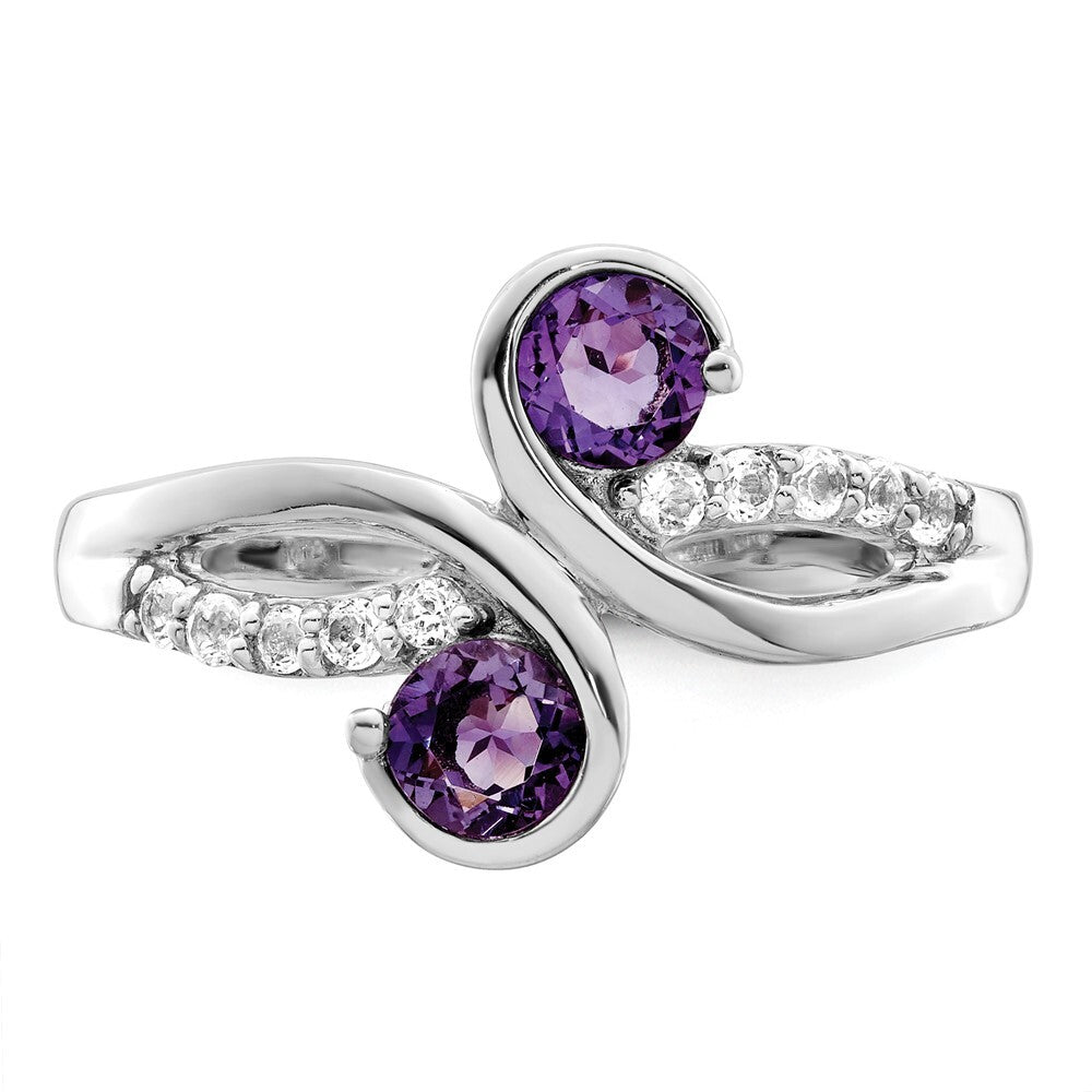 SterlingSilver Rhod-plated .6t.w. Amethyst & White Topaz Swirl Ring Size 7
