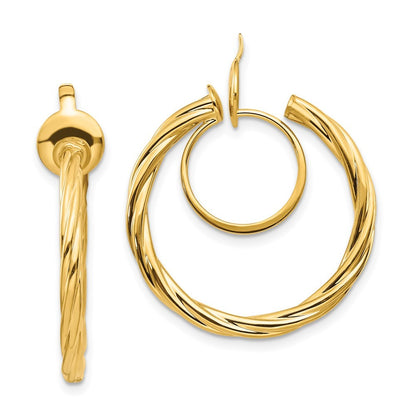 14k Yellow Gold Twisted Non-pierced Hoop Earrings