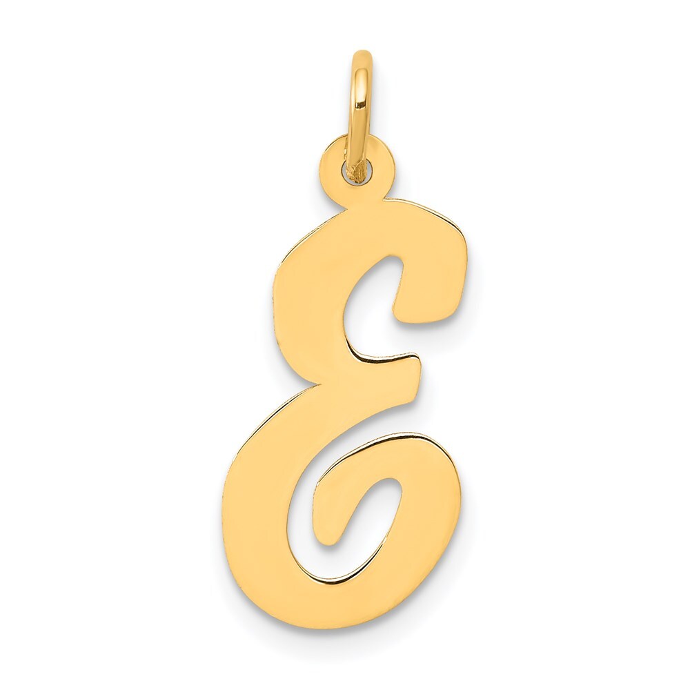 14k Yellow Gold Large Script Letter E Initial Charm Pendant for Women