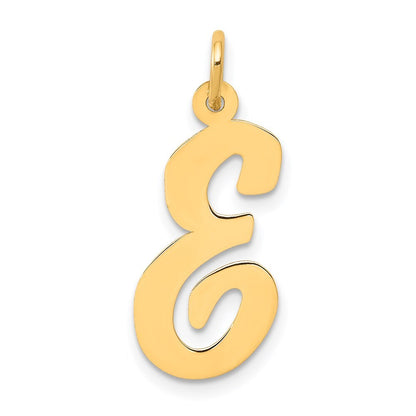 14k Yellow Gold Large Script Letter E Initial Charm Pendant for Women