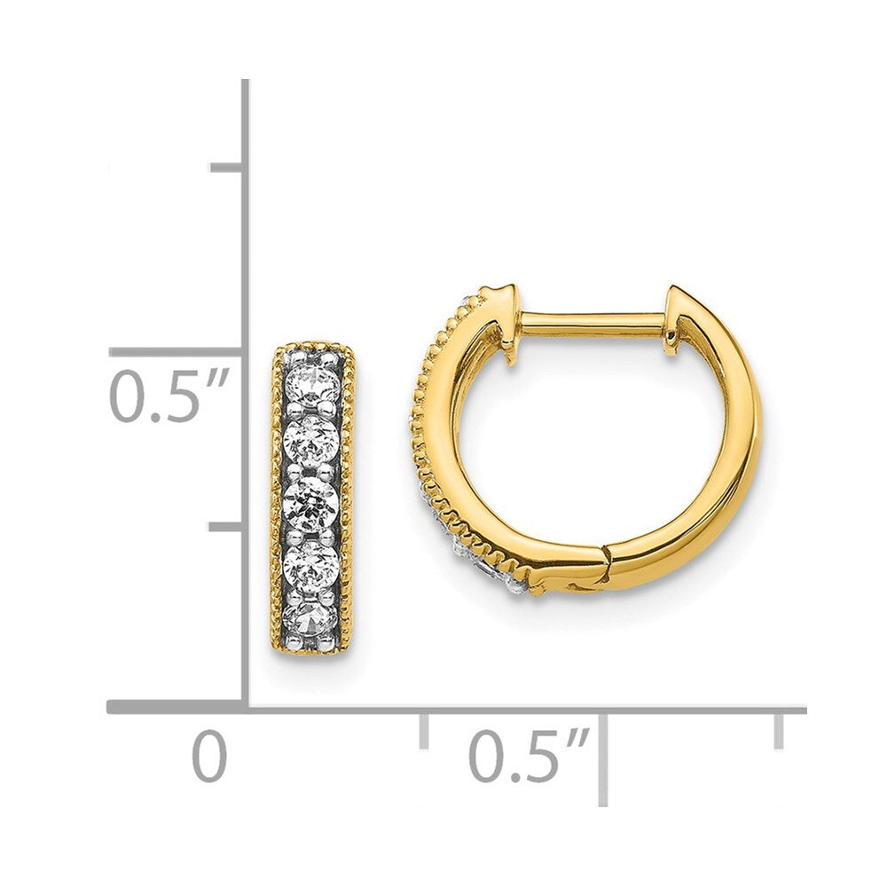 14k Yellow Gold Diamond Milgrain Hinged Hoop Earrings